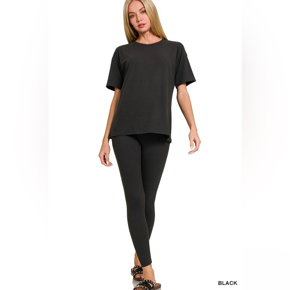 Zenana Brushed Dty Microfiber Short Sleeve Top and Pants Loungewear Set